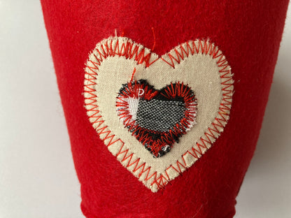 Small Red Felt Fabric Heart Basket