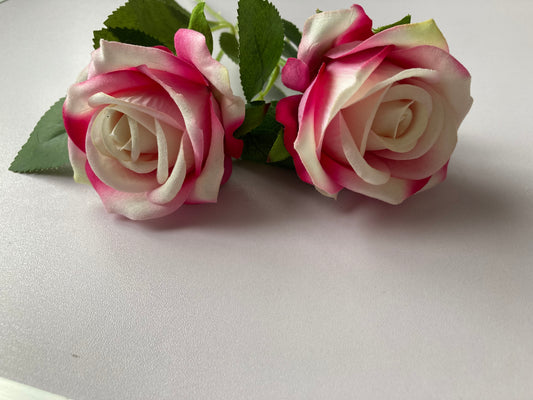 Pink & White Velvet Touch Rose Stem