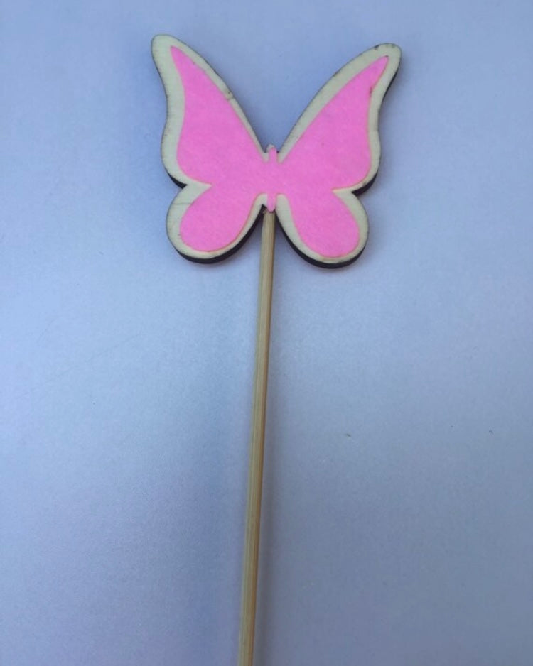 6 pack Pink Wooden Butterfly Pick