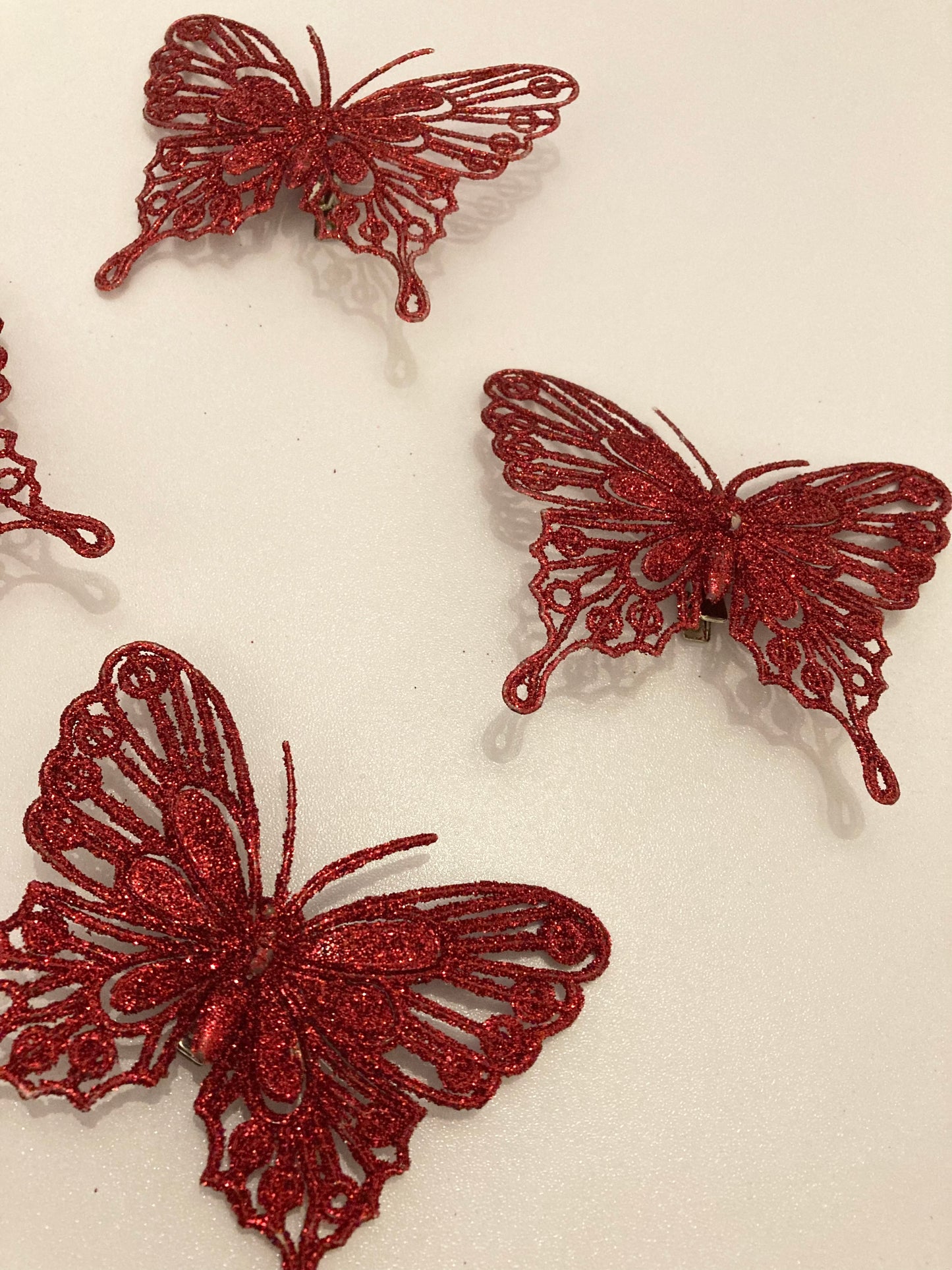 4pk Glitter Red Butterfly Clips