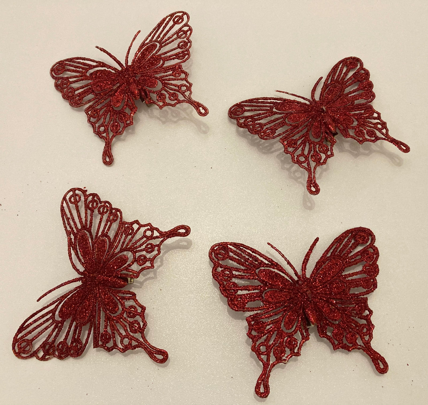 4pk Glitter Red Butterfly Clips