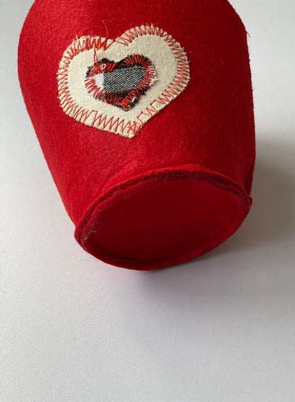 Small Red Felt Fabric Heart Basket