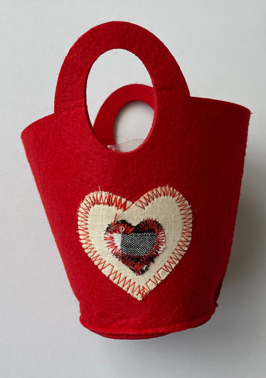 Small Red Felt Fabric Heart Basket