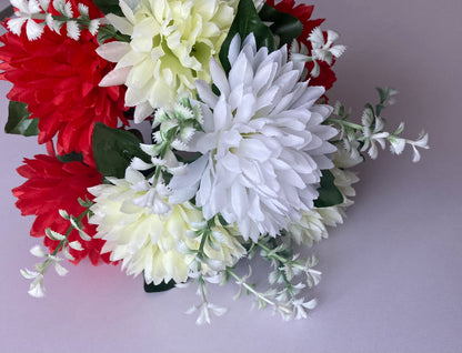 Red & Cream Chrysanthemum Bunch