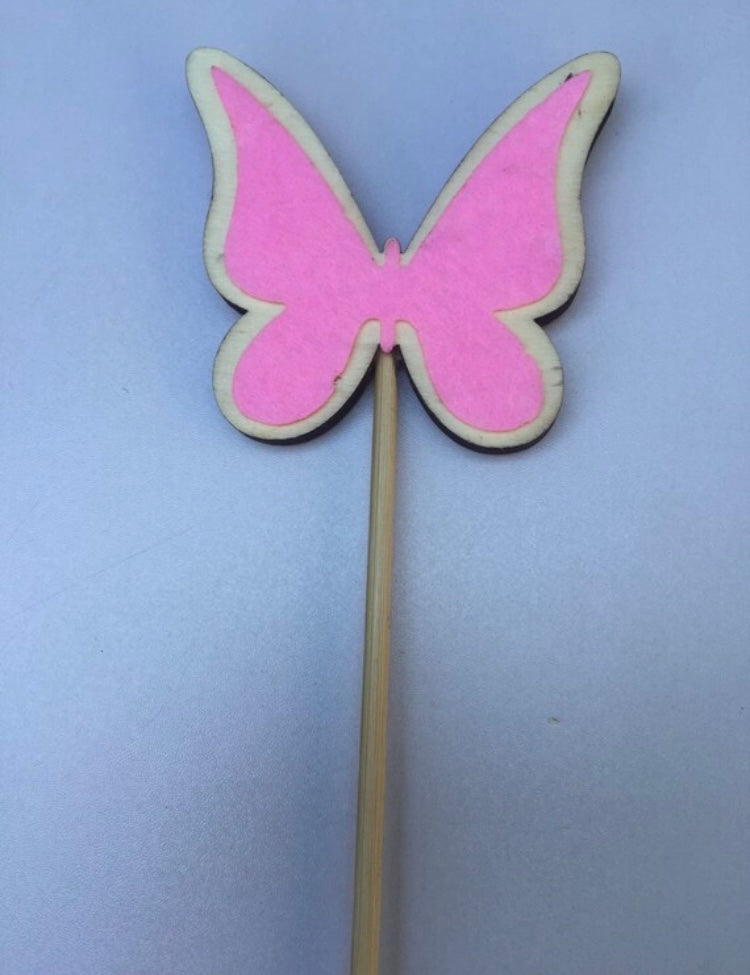 6 pack Pink Wooden Butterfly Pick